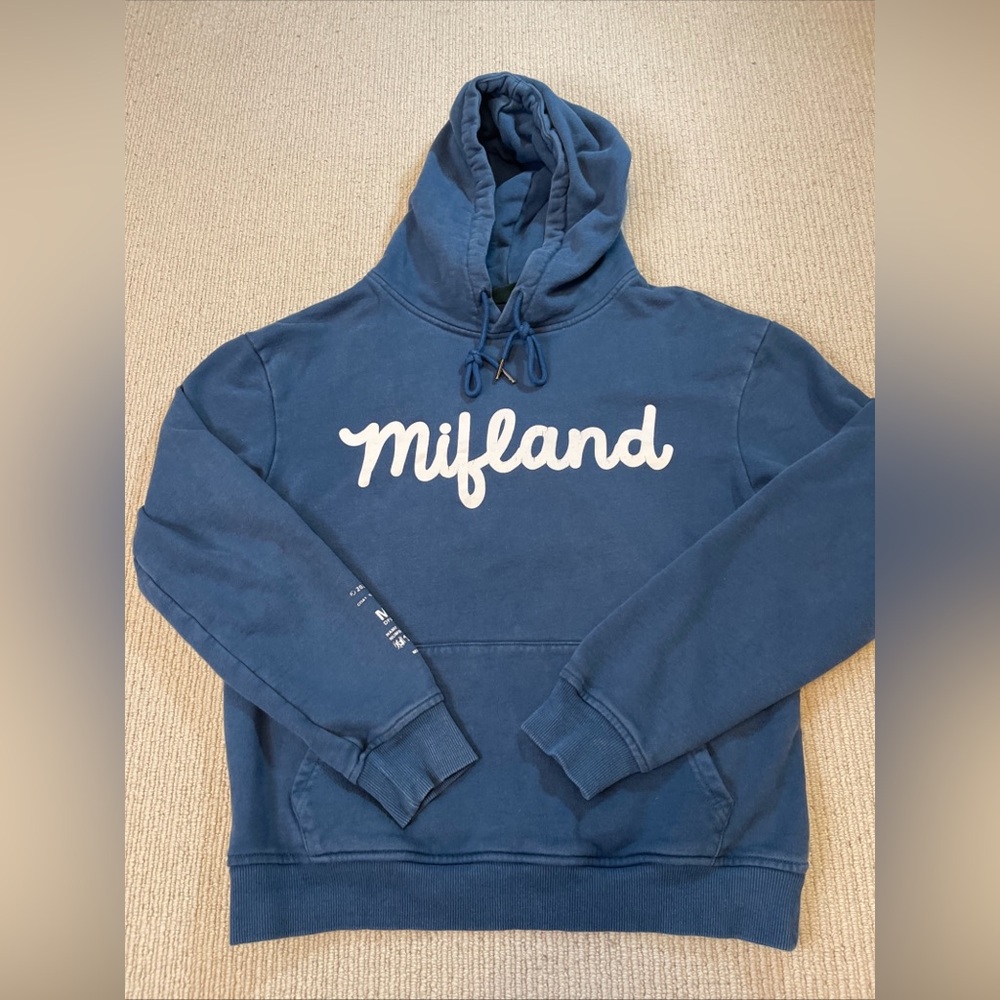 Mifland Hoodie Sweatshirt Mens Medium Blue Cotton Script Logo Streetwear
